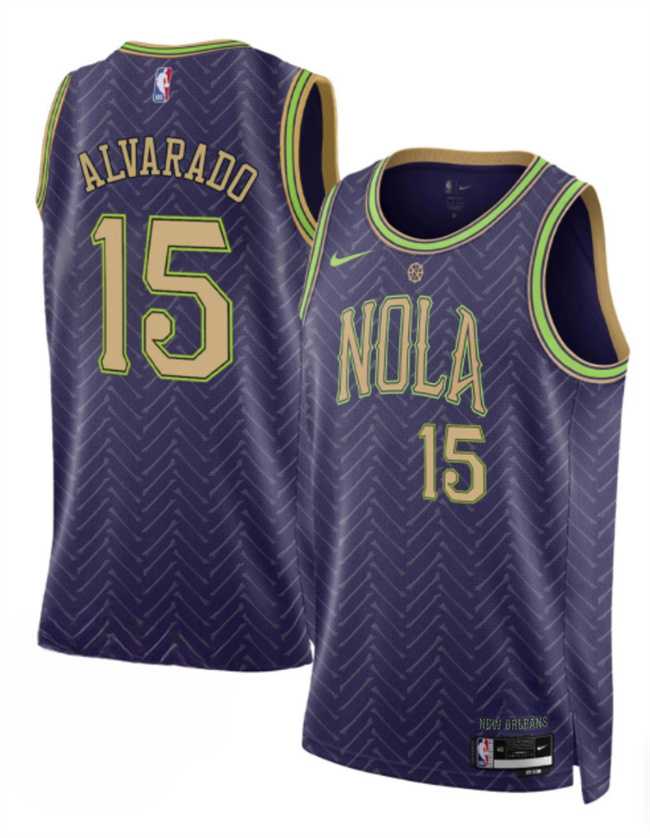 Mens New Orleans Pelicans #15 Jose Alvarado Purple 2024-25 City Ediiton Stitched Jersey Dzhi